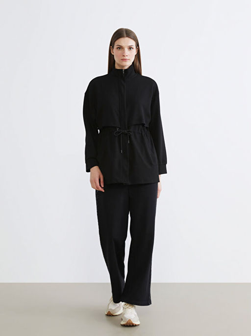 Dik Yaka Oversize Kad?n Fermuarl? Sweatshirt