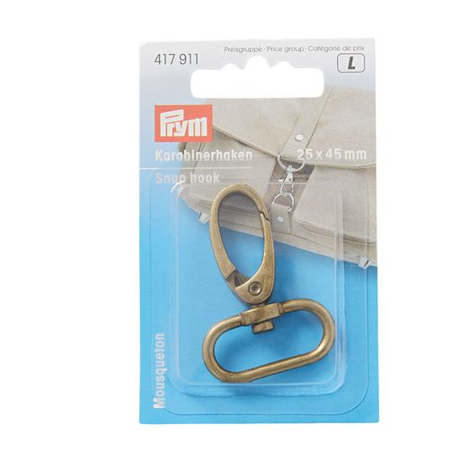 Фурнитура сумочная металл PRYM 417911 Карабин 25x40 мм 1 шт. под состаренную латунь