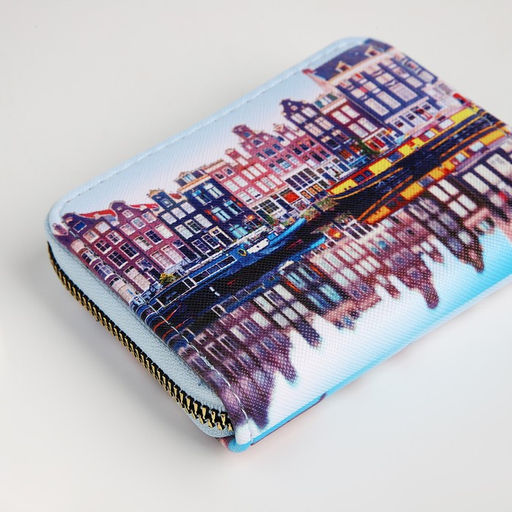Кошелёк на молнии, голубой, разноцветный