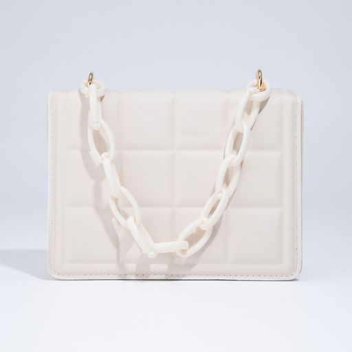 Сумка женская мессенджер из искусственной кожи с цепью, 14×20 см, молочная