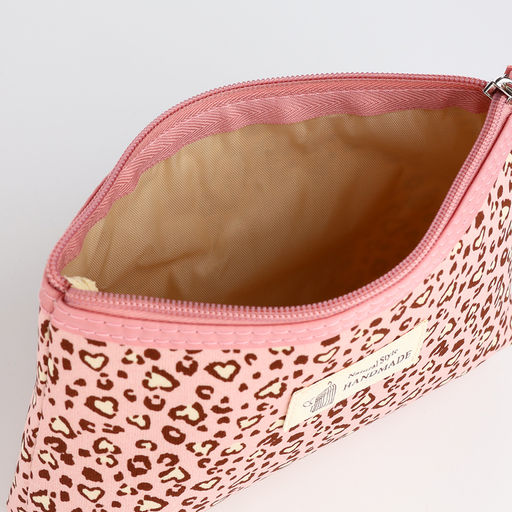 Косметичка на молнии плоская, маленькая, с ручкой, с леопардовым принтом, розовая - Simaland фото 3