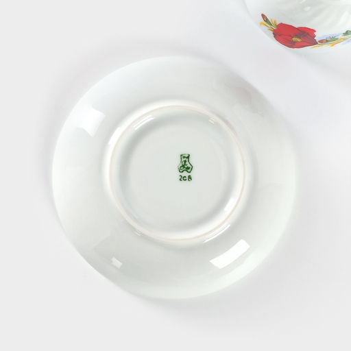 Чайная пара Добрушский завод Маки красные, 2 предмета: чашка 250 мл, блюдце d=15 см, фарфор, белая