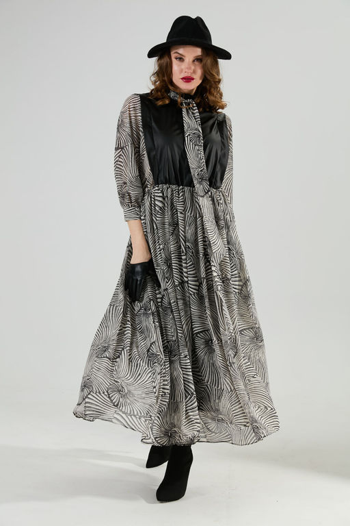 Платье NIKVA н1010-1а чёрный и чёрно-белые ракушки