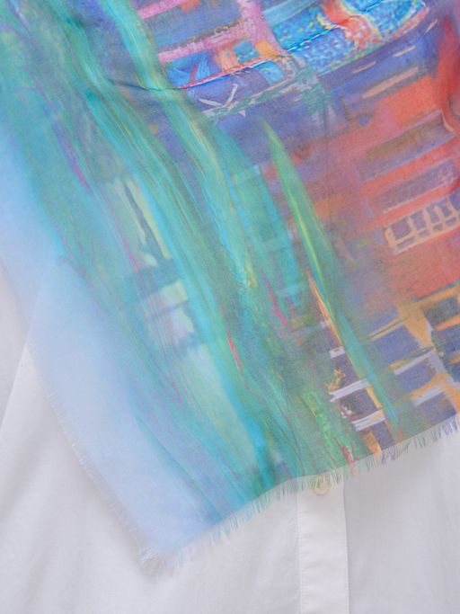 Большой, красивый двусторонний платок с рисунком в стиле арт-декои необычной текстурой ткани - Tantino фото 8