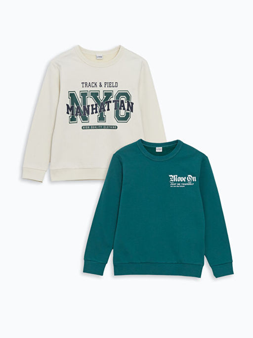 Bisiklet Yaka Erkek ?ocuk Sweatshirt 2li