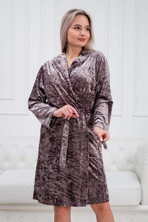 Халат женский из велюр мрамор Нежность пурпурно-серый - Амадэль фото 10