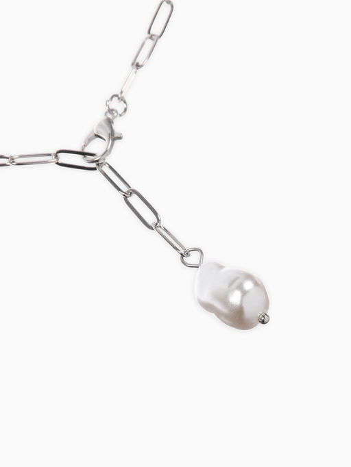 Цена за 2 шт. Цепь с бусиной "Жемчужина", вытянутое звено, цвет белый в серебре