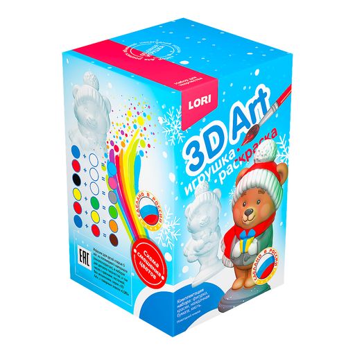 LORI. Ир-030 3D Art. Игрушка-раскраска "Новогодний мишка" /12 (Новый год)
