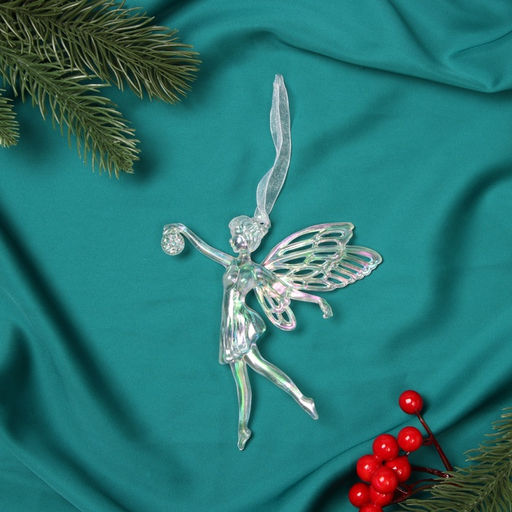 Цена за 2 шт. Ёлочная игрушка Зимнее волшебство. Фея с шариком, 1211.5 см, белый перелив  фото 4