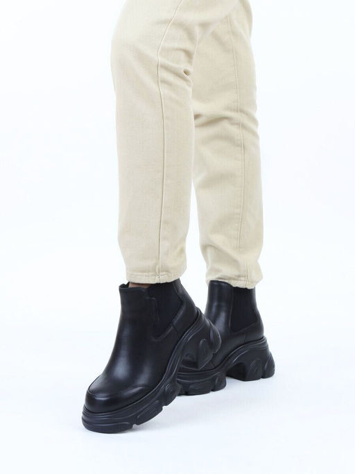 01-H23B-40A BLACK Ботинки демисезонные женские (натуральная кожа, байка)