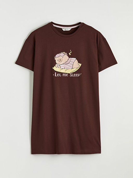 Bisiklet Yaka Bask?l? Kad?n Gecelik