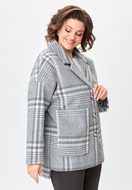 Пальто БелЭльСтиль 841 клетка серая  фото 18