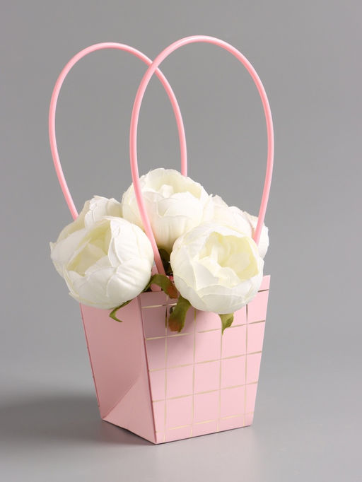 Цена за 10 шт. Сумка переноска для цветов, розовая, влагостойкая, с тиснением, 13×9.5×13±5% см