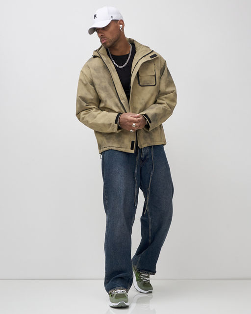 Куртка спортивная мужская весна осень бежевого цвета 25473B