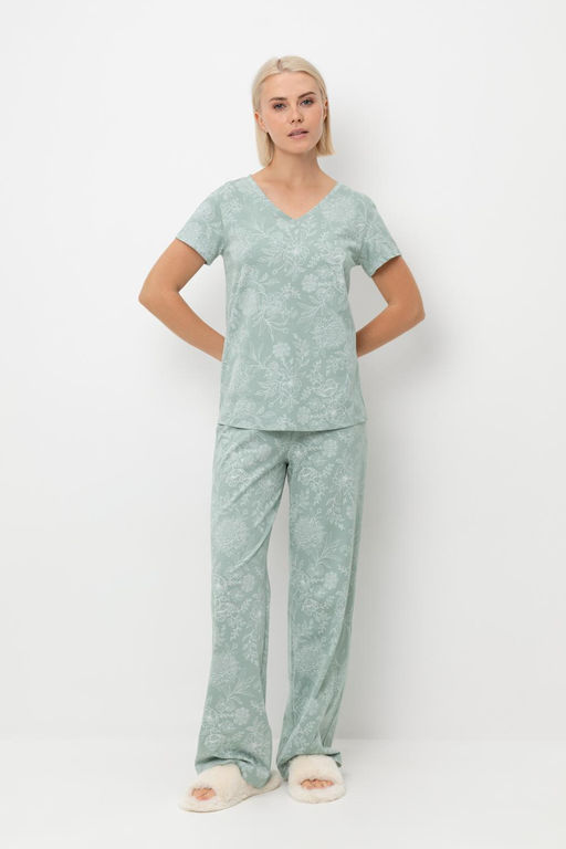 Е 20058/24/голубой прибой,кружевные цветы пижама жен