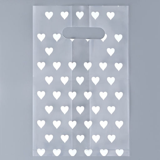 Цена за 20 шт. Пакет полиэтиленовый квадратный с вырубной ручкой, упаковка, "Сердечки", 25х35+16см ± 5% 60 мкм