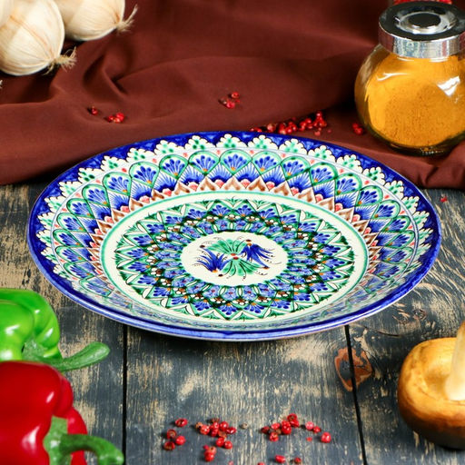 Тарелка Риштанская Керамика «Узоры», d=22 см, керамика, узор микс, синяя