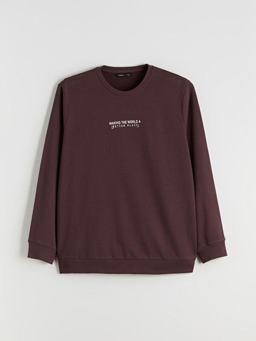 Bisiklet Yaka Bask?l? Erkek Sweatshirt