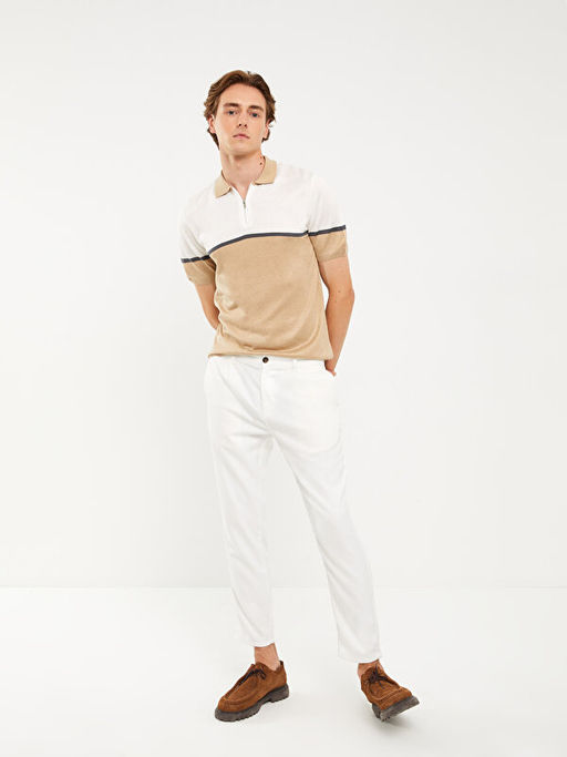 Polo Yaka K?sa Kollu Renk Bloklu Erkek Triko Kazak