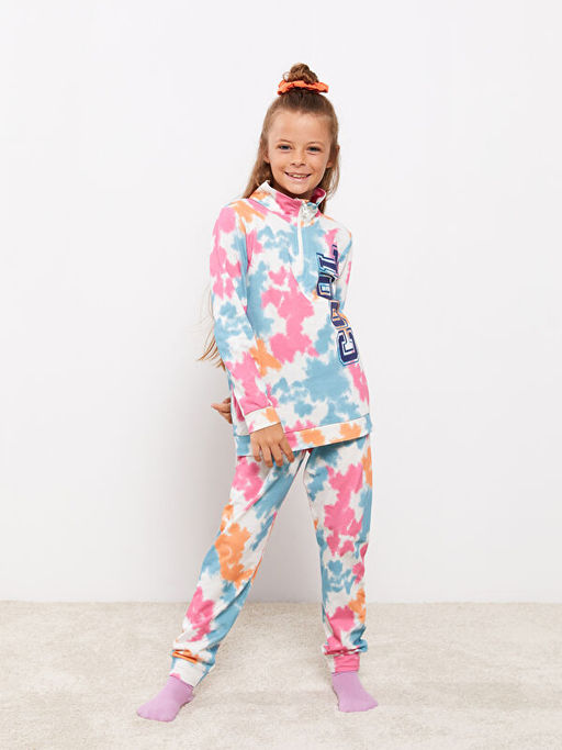 Dik Yaka Bask?l? Uzun Kollu K?z ?ocuk Pijama Tak?m? - Waikiki фото 3