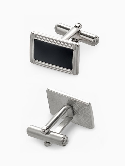 Набор мужской медный Запонки + Зажим для галстука прямоугольник с эмалью, чёрно-серебристый