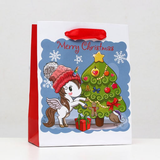 Цена за 12 шт. Пакет ламинированный Новогодний единорог 11,5 х 14,5 х 6 см - Simaland фото 3