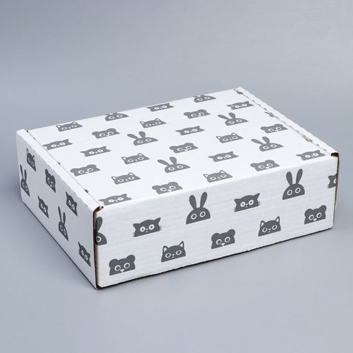 Коробка подарочная сборная, упаковка, «Зверята», белый, 27×21×9 см