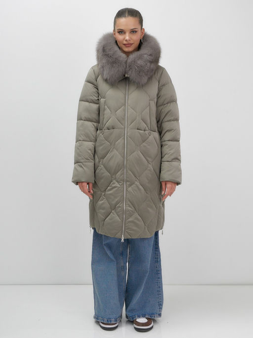 Пальто зимнее утепленное с мехом и капюшоном тренд коричневого цвета 7753K