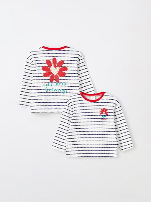 Bisiklet Yaka Uzun Kollu ?izgili K?z Bebek Ti??rt - Waikiki фото 3