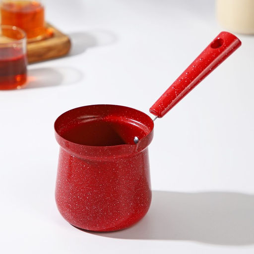 Турка Доляна Мрамор рэд, 400 мл, d=8 см, пластиковая ручка, антипригарное покрытие, индукция, красная  фото 2