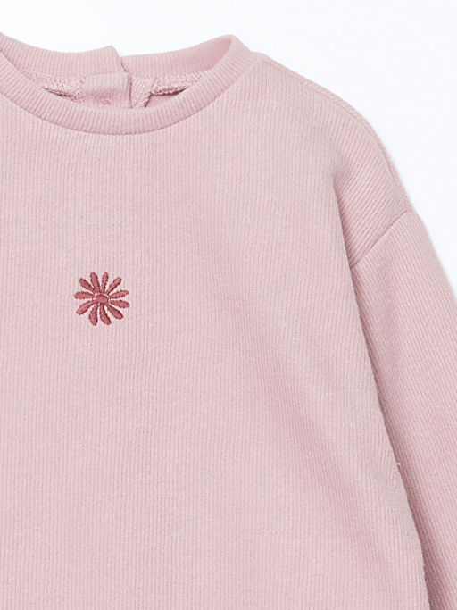 Bisiklet Yaka Uzun Kollu Nak??l? K?z Bebek Sweatshirt ve Tayt 2li Tak?m - Waikiki фото 3