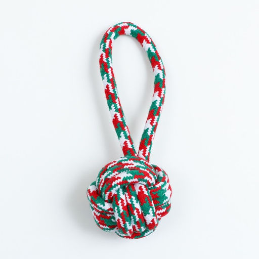 Игрушка канатная Мяч с ручками для крупных собак, до 80 г, до 20 см, красно-бело-зелёная - Пижон фото 5