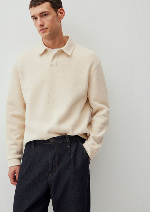 Dugmeli Beyaz Basic Sweatshirt - Mavi фото 3