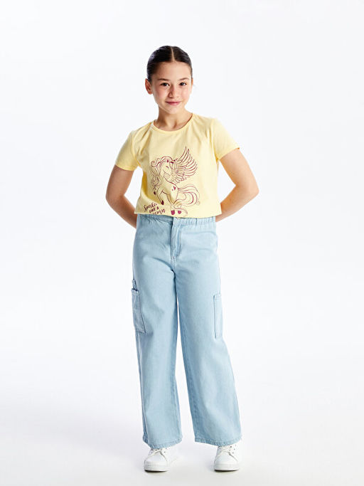 Bisiklet Yaka Bask?l? K?sa Kollu K?z ?ocuk Ti??rt - Waikiki фото 2