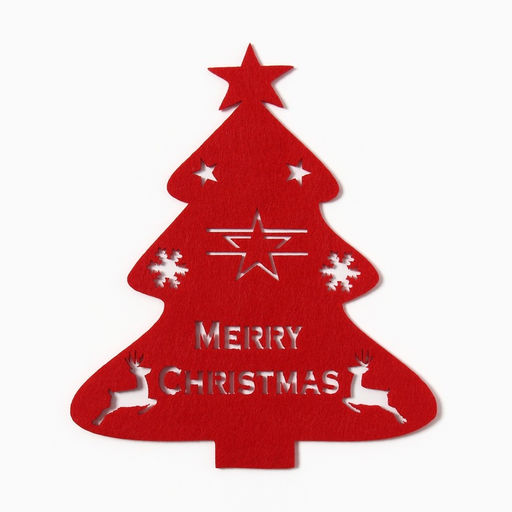 Цена за 2 шт. Декор столовых предметов Ёлка, красный, 20?17 см, 100%п/э, фетр