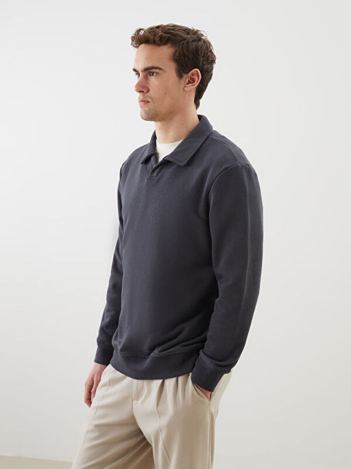 Polo Yaka Uzun Kollu Erkek Sweatshirt