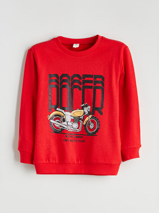 Bisiklet Yaka Bask?l? Erkek ?ocuk Sweatshirt