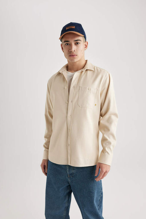 Рубашка из тенселя с длинным рукавом стандартного кроя - Defacto фото 3