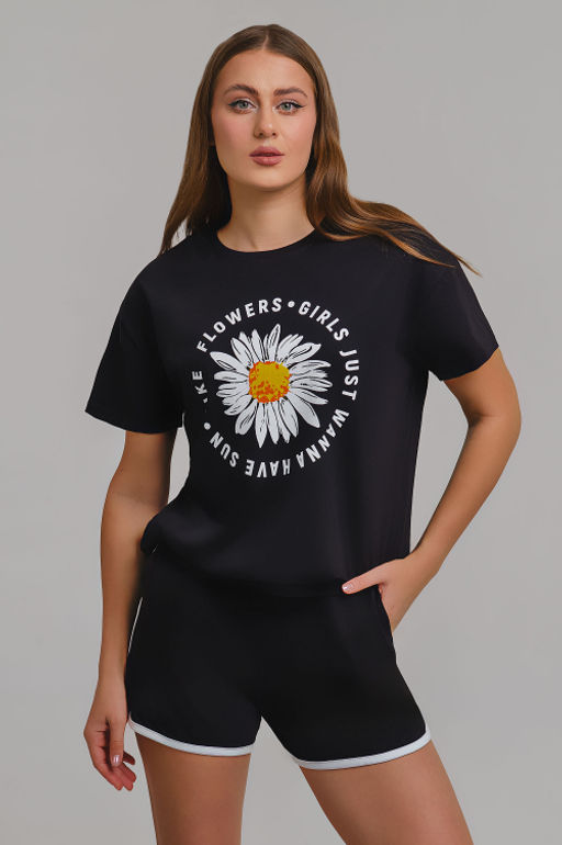 Арт. 9105 Пижама с шортами 42-50 (5 шт) Цвет:верх-черный, низ-черный