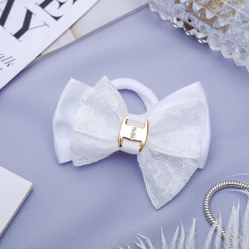 Цена за 6 шт. Бант для волос на резинке «Школьница», кружева, 7 см, белый