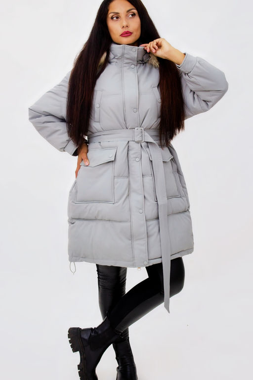 Зимняя куртка на поясе с натуральным мехом арт. 23226