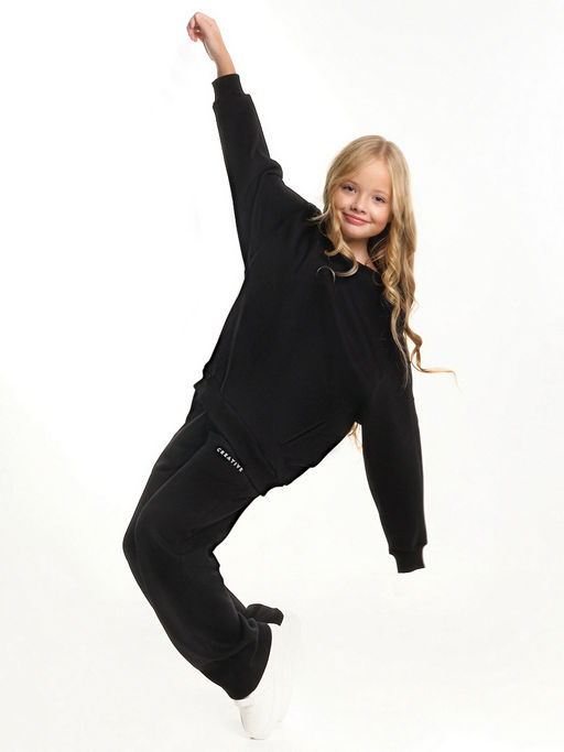 Костюм спортивный для девочки теплая школьная форма с начесом 22-7318 черный - Mini maxi фото 3