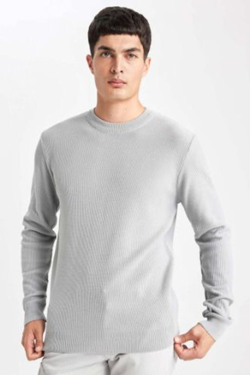 Standart Fit Normal Kesim Bisiklet Yaka Muline Desenli Triko Kazak