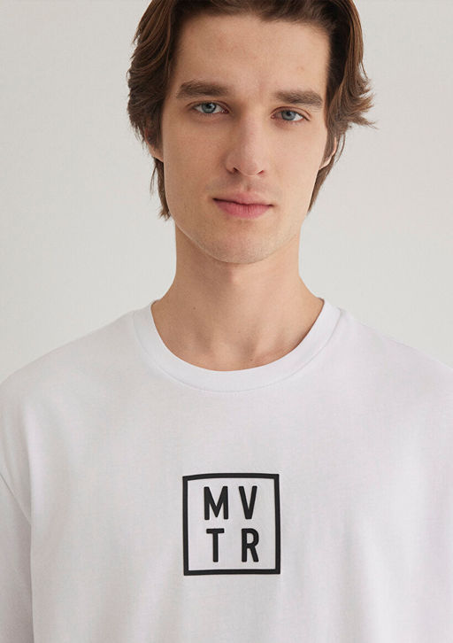 MVTR Bask?l? Beyaz Ti??rt - Mavi фото 6