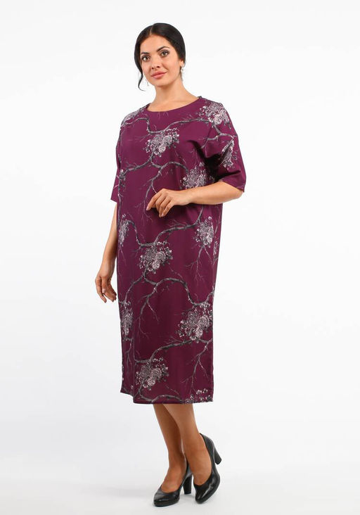 Платье свободного кроя с рукавом 1/2 баклажановый