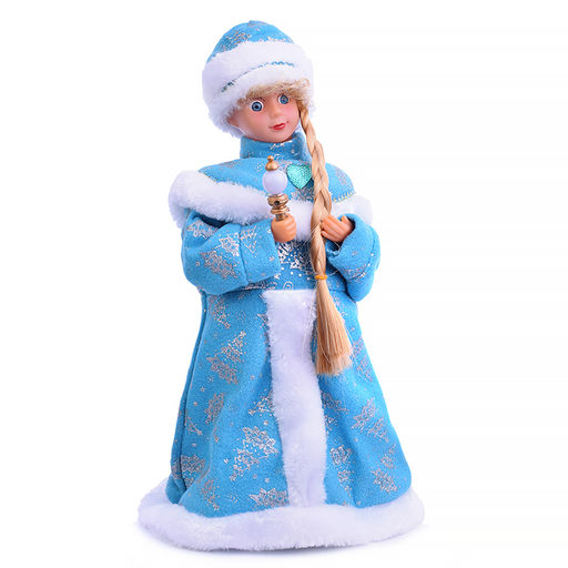 Снегурка в голубой шубе с серебристыми узорами, музыкальная 40см в коробке - Снеговичок фото 2