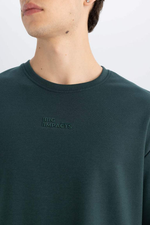 Футболка из плотной ткани с принтом и круглым вырезом Comfort Fit - Defacto фото 5