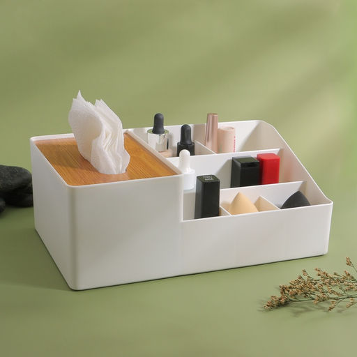 Органайзер для хранения «BAMBOO», 7 секций, 26,7 × 10 × 17 см, цвет белый/коричневый