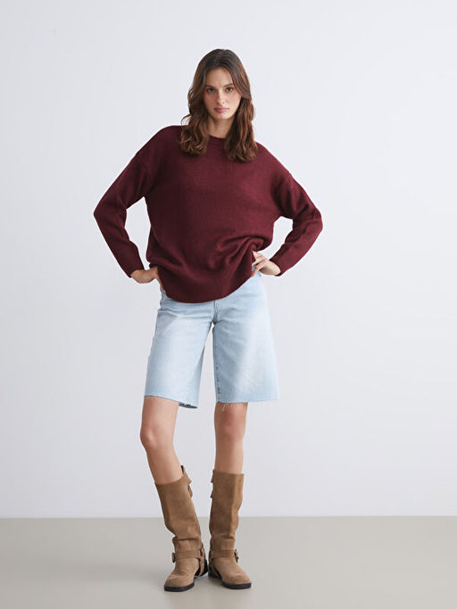 Bisiklet Yaka Oversize Kad?n Triko Kazak