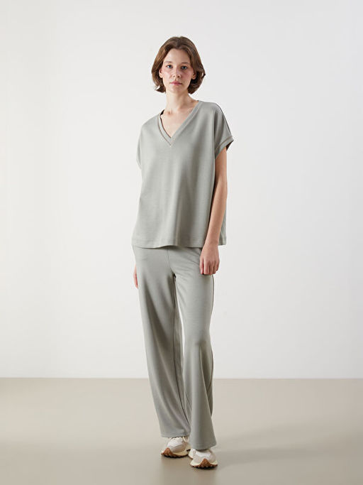 V Yaka Oversize Kad?n Ti??rt